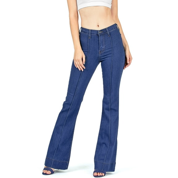 Angry Rabbit Women's Juniors High Waist Stretchy Premium Flare Jeans (28, Medium Denim)