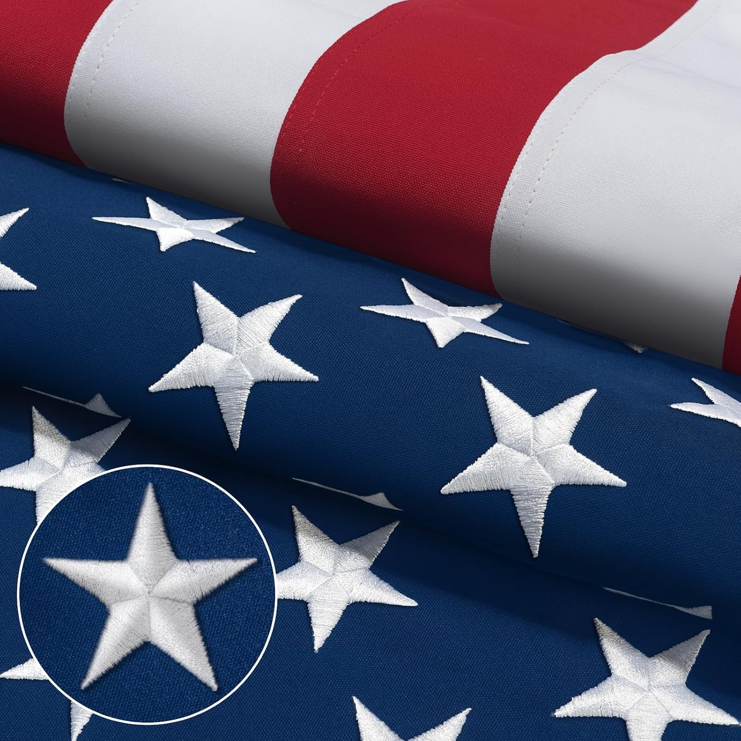 Nylon American Flag 6x10 feet. Premium Large US Flag 6x10 ft. Embroidered Stars and Sewn Stripes - Display with Pride