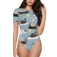 thumbnail image 1 of Saiise Princesse Cygne sur Motif Lac Grenouillère à Manches Courtes pour Femmes Pyjama Col Rond Justaucorps Extensible avec Fermeture à Pression-TG, 1 of 7