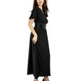 thumbnail image 2 of Jess por Meiko Vestido de Mujer con Escote en V y Mangas de Volante, Cinturón de Declaración, Vestido Midi Negro, 2 of 6