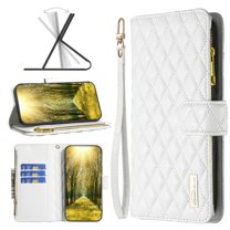 Allytech iPhone 13 Wallet Case, PU Leather Flip Folio Stand Shockproof Zipper Wallet Cards Holders Detachable Hand Wrist Phone Case Cover for Apple iPhone 13 6.1-Inch - White