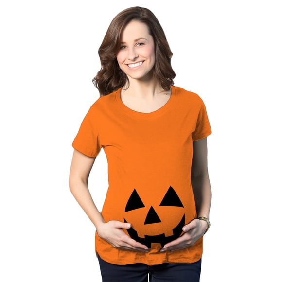 Maternity Happy Jack O Lantern Pregnancy T Shirt Cute Halloween Pumpkin Bump Tee (Orange) - L