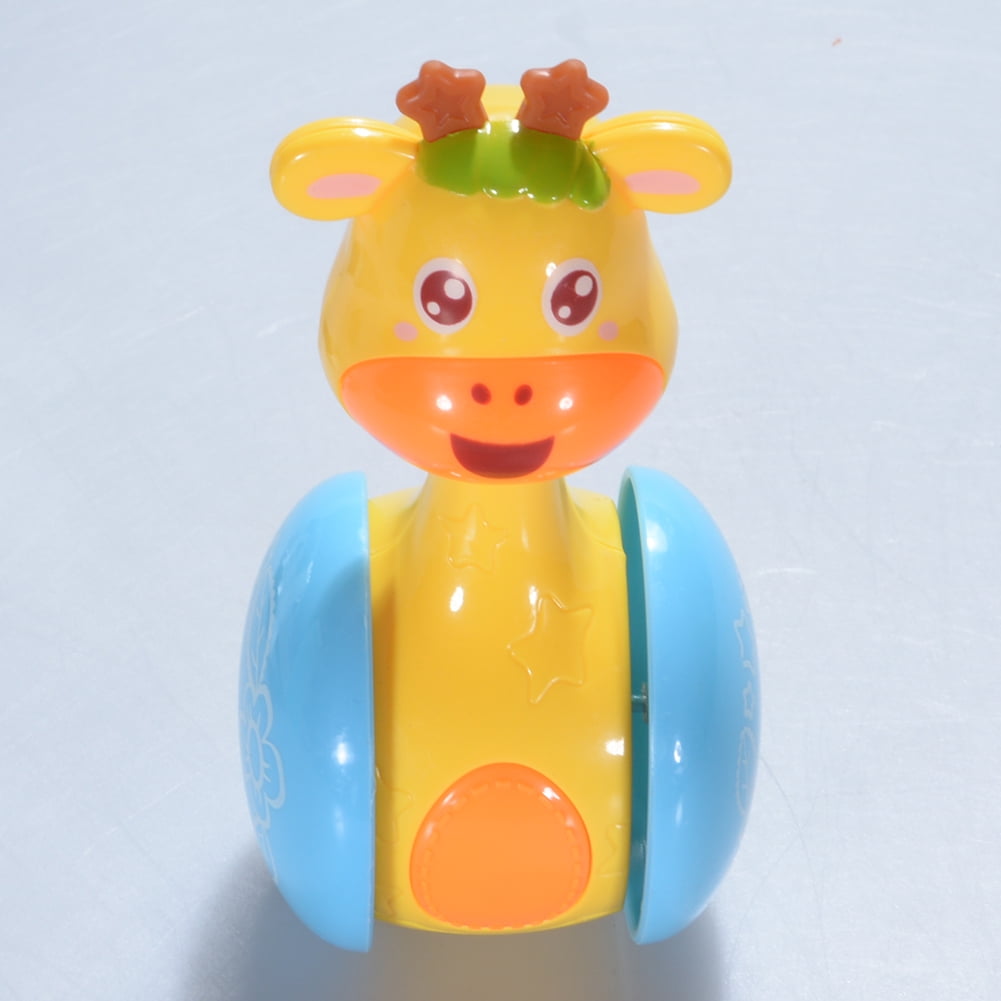 Baby Cartoon Giraffe Tumbler Doll Roly-poly Rattles Ring Bell Infant Plastic Toy 