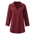 thumbnail image 4 of Top informal de mujer con cuello en V y manga tres cuartos - Corte holgado, primavera/otoño, para combinar con vaqueros, lavable a máquina, 4 of 7