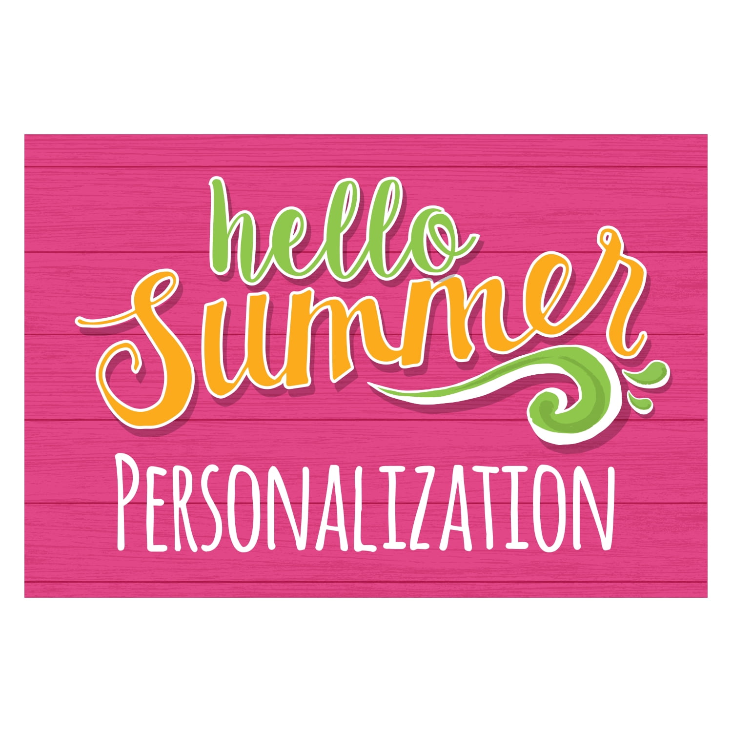Personalized Planet 27x18 Hello Summer Doormat with Custom Personalization Printed on Pink Rectangular 1/8” Thick Non Slip Mat for Kitchen Hallway Deck or Porch