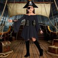 thumbnail image 5 of SIYUDAN Girls Pirate Halloween Dress, Off Shoulder Corset Pirate Renaissance with Bell Sleeves Smocked Waist Handkerchief Hem for Themed Events, Size 3-4 Years, 5 of 6