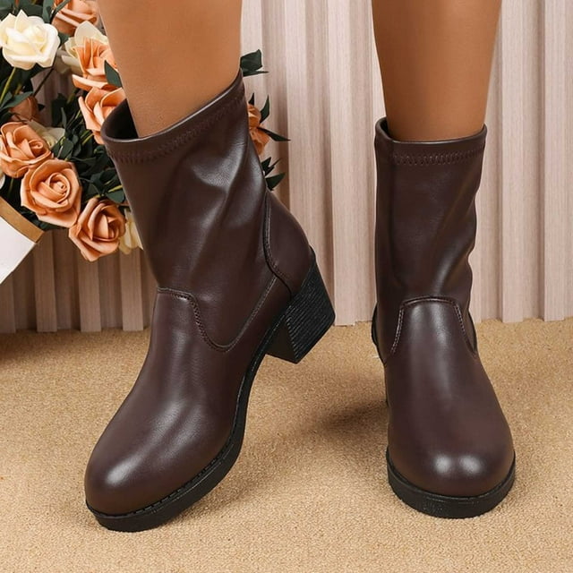 Mareep Bottines Hautes pour Femmes Talon Épais Bout Rond Bottines Cadeau Magnifique Liquidation