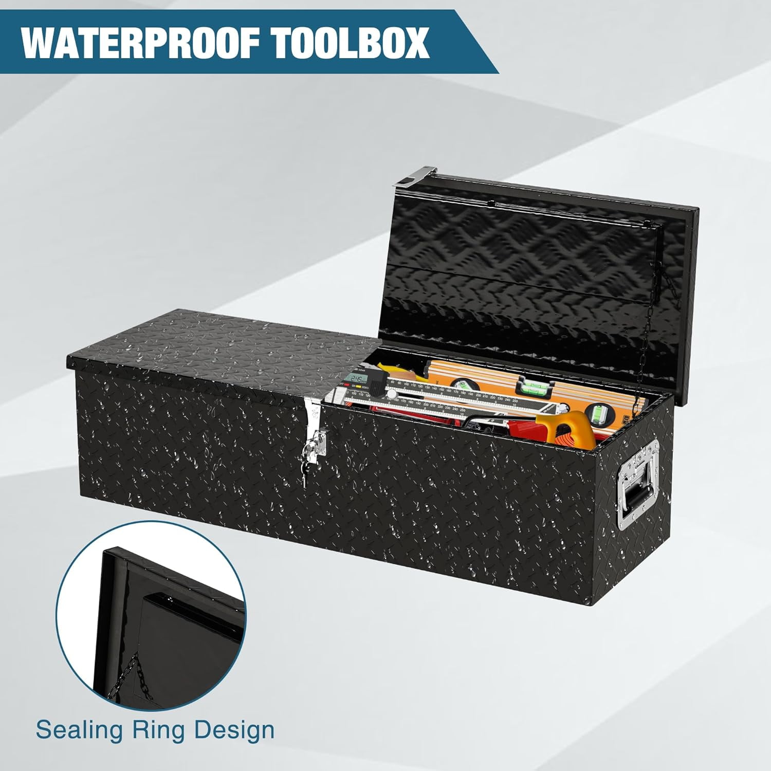 ChaoLink Truck Bed Tool Box - 39 x 13 Inch Heavy Duty Aluminum Alloy - Lock with Keys, Waterproof Storage Box for Truck Bed, RV Trailer (Black)