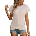 thumbnail image 2 of Njoeus Women's T Shirts Short Sleeve Summer Tops Loose Casual Round Neck Tunic Tops Knit Crisscross Front Tee Blouse S-XXL, 2 of 3