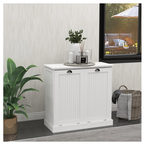 Laundry Sorter Cabinet, White - 2 Compartment Tilt-Out Hamper, MDF Laundry Storage