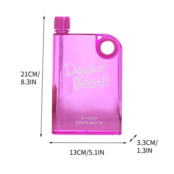 Momihoom Flat Notebook Style Water Bottle with Motivational Quotes, Portable Reusable Hydration Container for On-the-Go Use