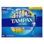 Tampax Pearl Tampons Trio Multipack with LeakGuard Braid, Light/Regular/Super Absorbency, 64 Count