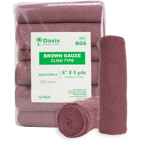Brown Gauze Rolls Pack of 12, Bandage Roll, 100% Cotton, 6” x 5 Yards, Cling Gauze Wrap for Effective Wound Care & Comfort