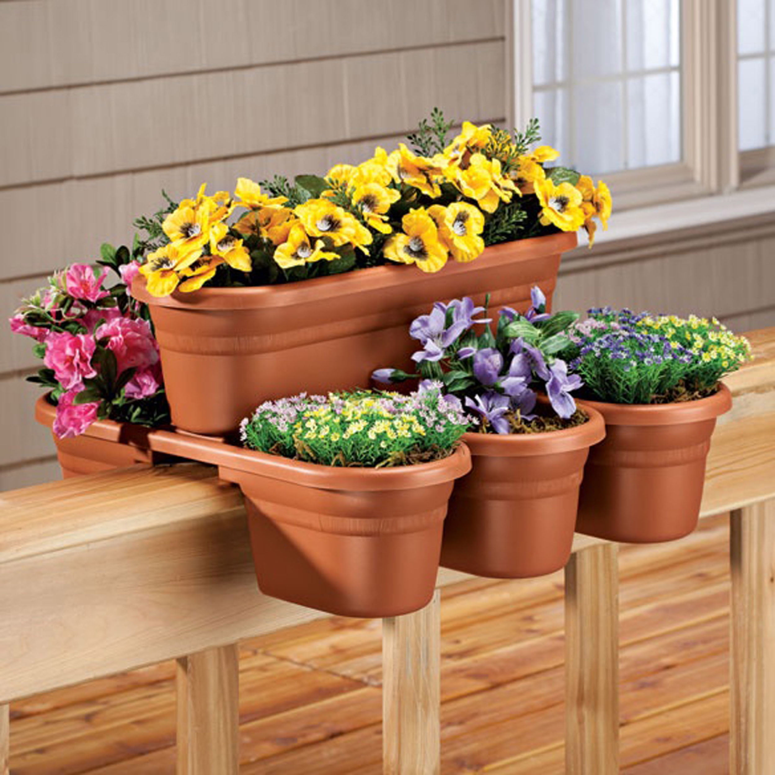 Bloem Milano 4 Piece Rail Planter Set Terra Cotta Walmart Com Walmart Com