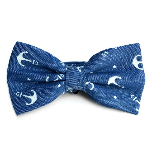 Urban-Peacock Men's Banded Bow Tie with Gift Box - Anchors - Denim Blue
