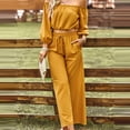 thumbnail image 5 of 2 Piece Outfits for Women Casual off Shoulder Long Sleeve Crop Tops Drawstring Wide Leg Pants Matching Lounge Sets, 5 of 8