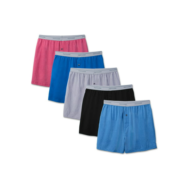 Fruit of the Loom Men's Exposed Waistband Knit Boxers, 5 Pack - Walmart.com