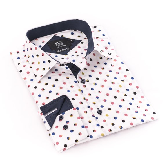 Elie Balleh White Pac Man Dots Premium Men Button Down Shirt