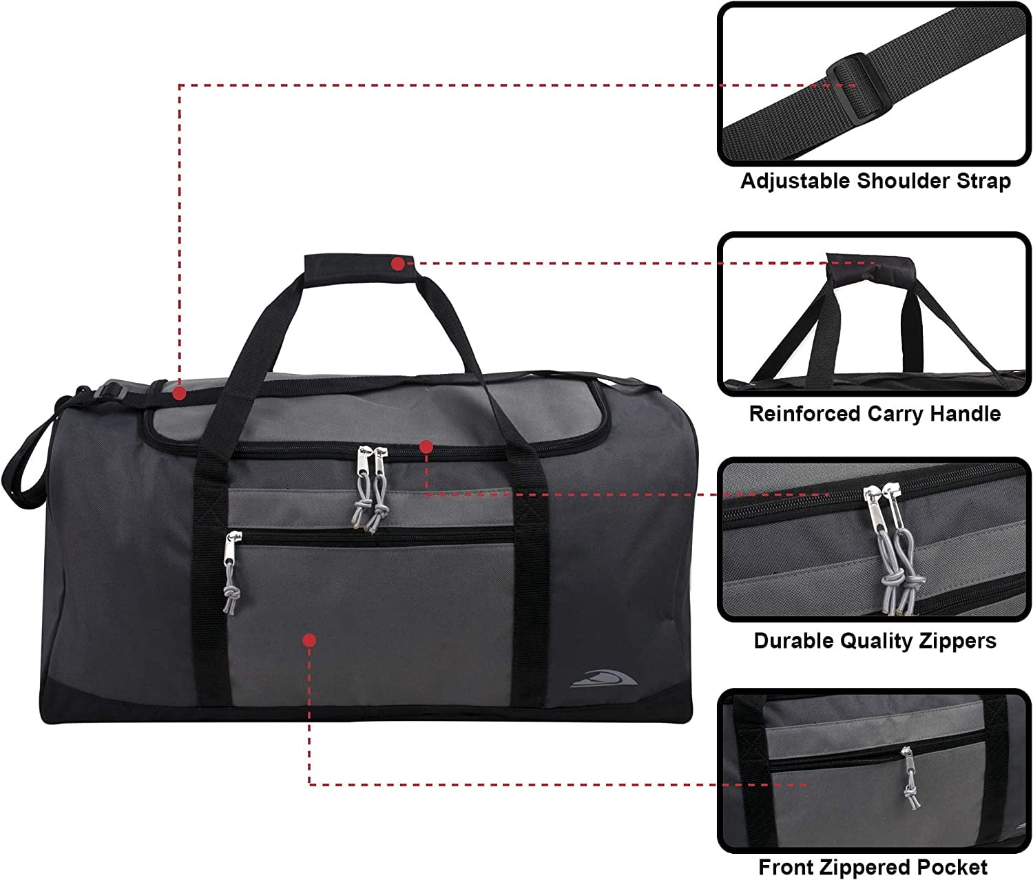 24 Pack 55 Liter, 24 Inch Wholesale Duffle Gym Bags in Bulk for Men and Women, Travel, Sports