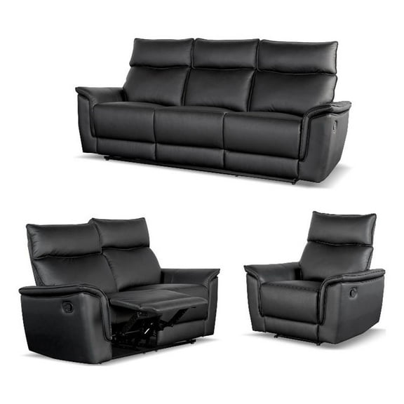 Furniture of America Telimate 3-Piece Leather Reclining Sofa Set in Black