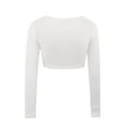 thumbnail image 7 of WREESH Womens Fashion Crop Tops Square-Neck Solid Color Knit Slim Long Sleeve Blouse Tops White, 7 of 7