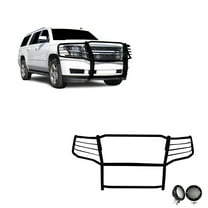 Black Horse Grille brush Bumper Guard Modular Black Come with Pair of 5.3" Dia.LED Lights with Black Trim Rings Compatible with 2015-2023 Chevrolet Suburban |2015-2023 Chevrolet Tahoe-17GT20MA-PLFB