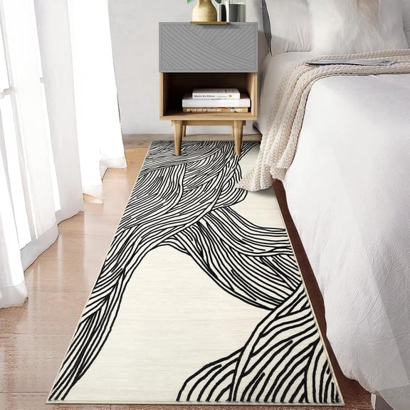 Historyli 2x6 FT Runner Rug for Hallway, Plush Fake Lamb Wool Carpet, Machine Washable Non-Slip, Black/White