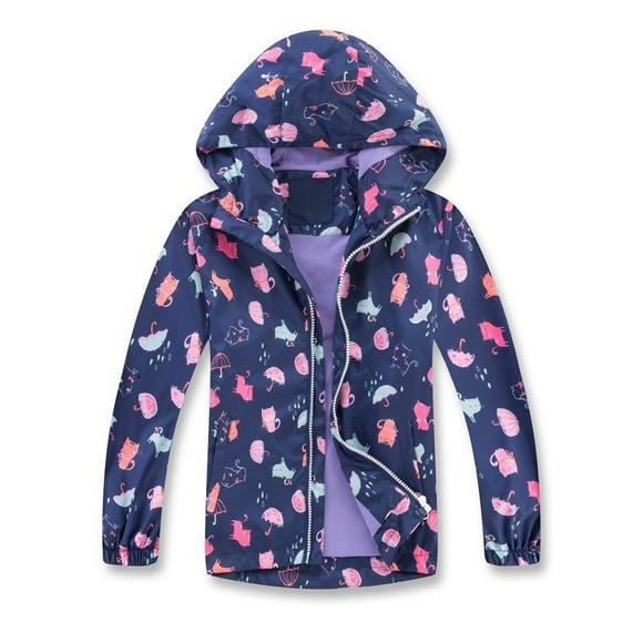 Veste Coupe-Vent Respirante d'Extérieur pour Grandes Filles, Imperméable Légère à Capuche pour Enfants, Toutes Saisons, Vêtements de Fête et de Jeu, Bleu Marine, Taille 9-10T