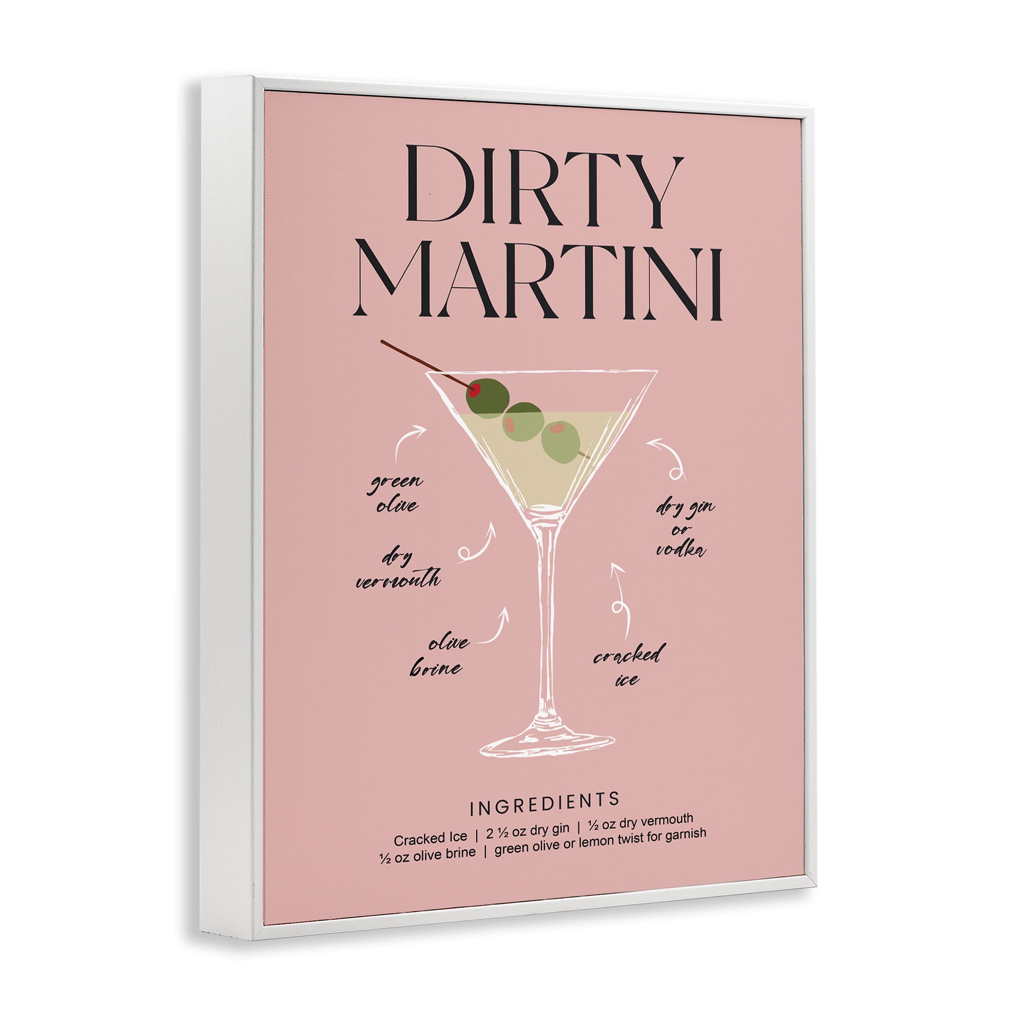 Stupell Industries Dirty Martini Pink Recipe White Framed Giclee Art, design by Lettered and Lined