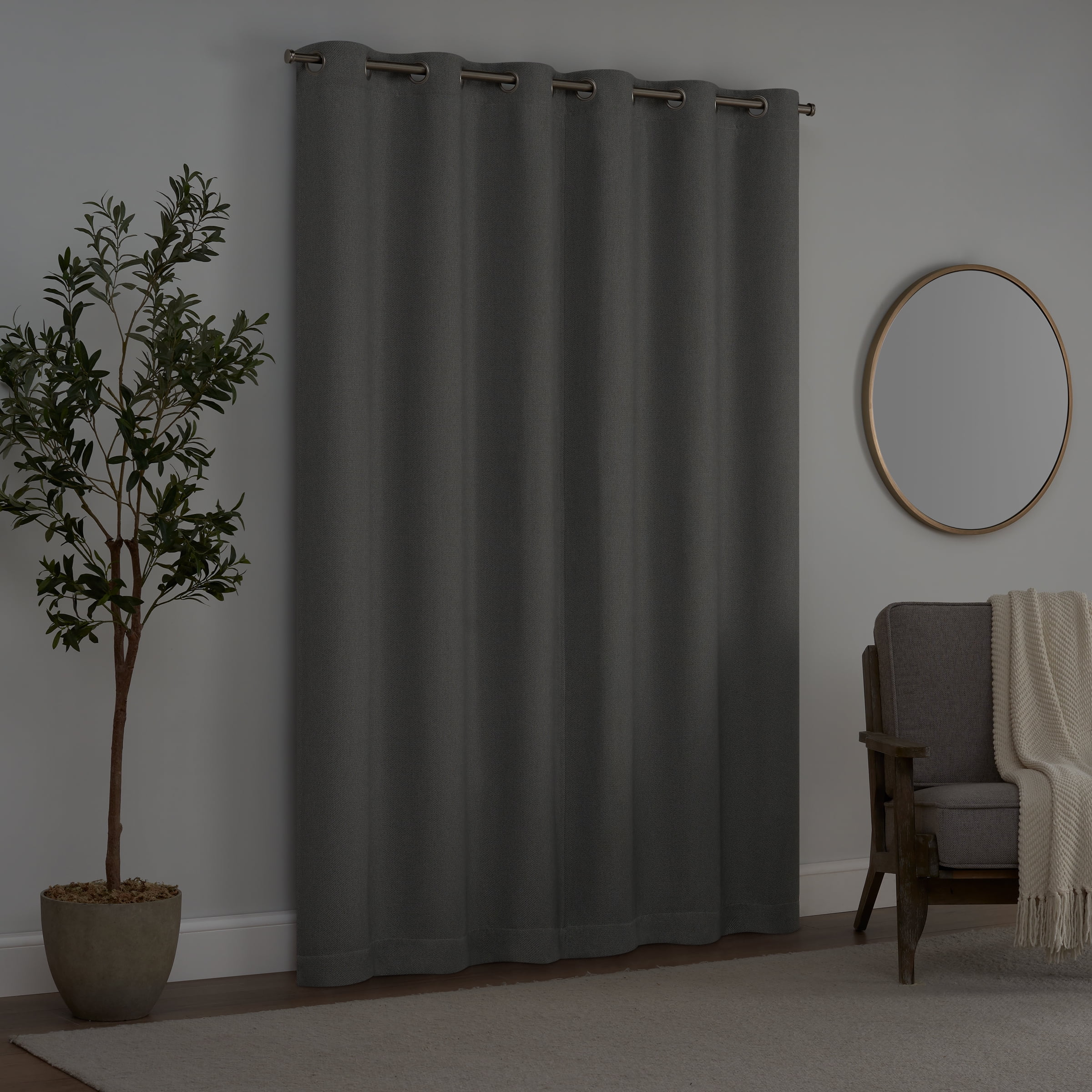 Eclipse Twill Blackout Twill 2 Pack Window Curtain Panels, Grommet - 37" W x 63" L - Smoke