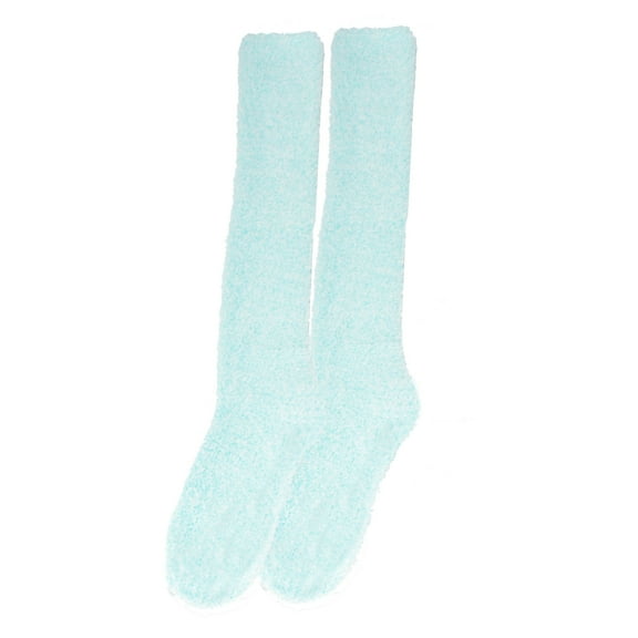 BambooMN Women's Fuzzy Feather Soft Cozy Knee High Socks - Light Blue - Extra Large - 1 Pair
