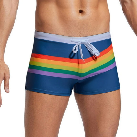 Dovford Men's Square Leg Swimwear Pride Rainbow Swim Briefs Bikini Board Surf Shorts Boxer Swimming Trunks