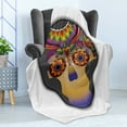 thumbnail image 4 of Tattoo Soft Flannel Fleece Throw Blanket, Hippie Happy Dead Flower Skull with Its Colorful Designes Burts Flowers Artwork, Cozy Plush for Indoor and Outdoor Use, 50" x 70", Multicolor, by Ambesonne, 4 of 5