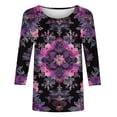 thumbnail image 4 of LYXSSBYX 3/4 Length Sleeve Womens Tops Women's Fashion Casual Color Block Printing Round Neck 3/4 Sleeve T-shirt Top Blouse, 4 of 4