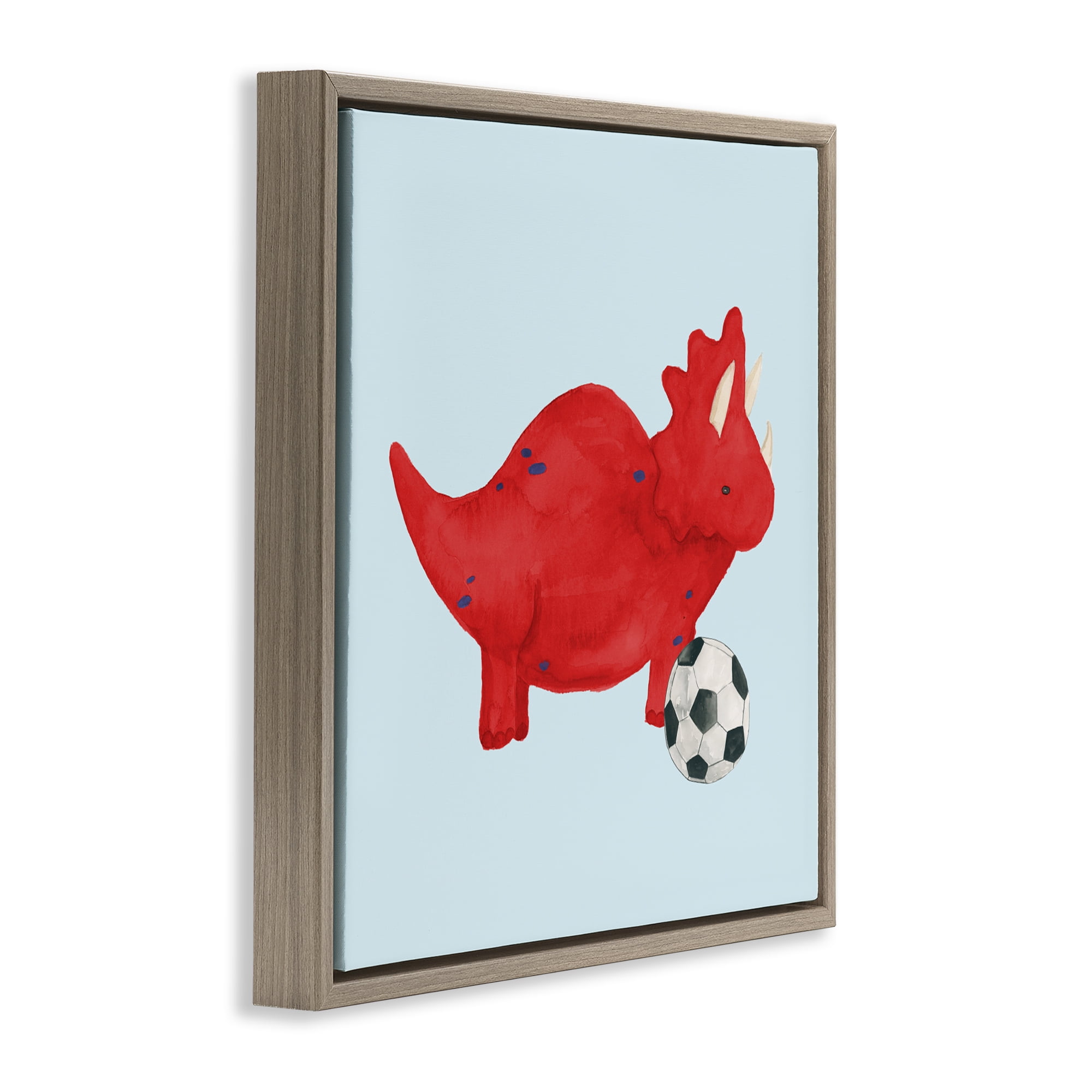 Stupell Industries Baby Dino with Ball Brown Framed Floater Canvas Wall Art, design by Lucille Price