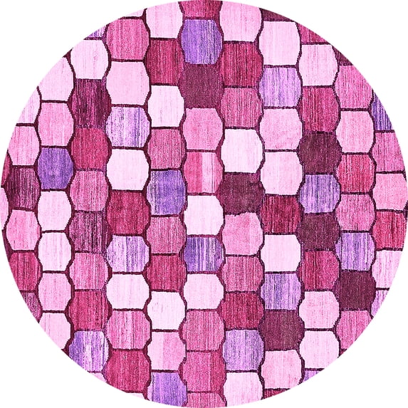 Ahgly Company Indoor Round Abstract Pink Modern Area Rugs, 7' Round