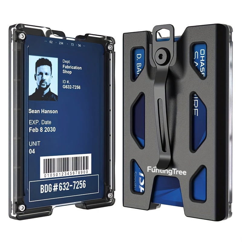 Aluminum Badge Holder/Wallet_ Durable ID Card Holder with Metal Clip and 4 Cards Slot