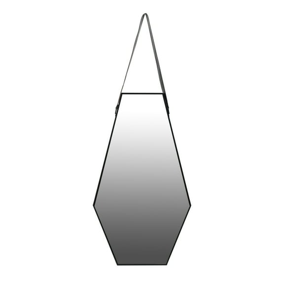 A&B Home Hexagonal Wall Mirror with Leather Hanger Strap - Black, Natural Finish