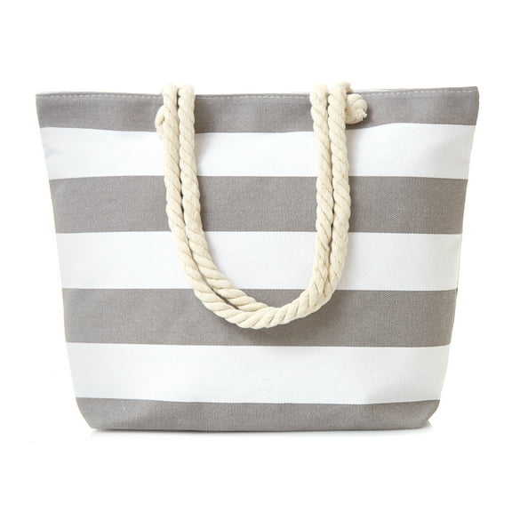 Leisureland Rope Handle Stripe Canvas Beach Tote Bag