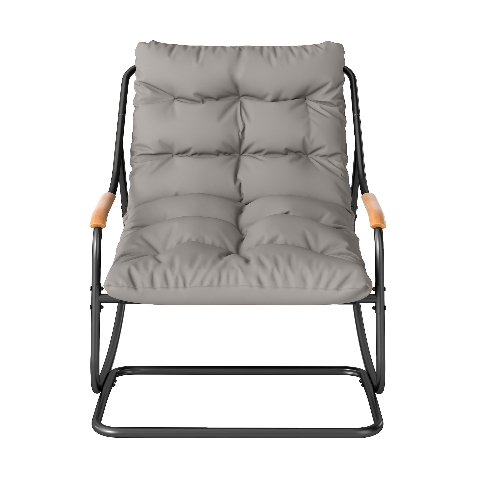 Uforic Oversized Patio Rocking Chair with Soft Thick Cushion, Steel Outdoor Lounge Rocker Chair with Textilene Handrail and Footrest - Black