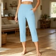 thumbnail image 2 of QTSHPN Workout Pants Women Wide Leg Capris with Pockets High Waistband Yoga Pants Breathable Stretchy for Summer Casual Wear Women Pants Sky Blue S, 2 of 6