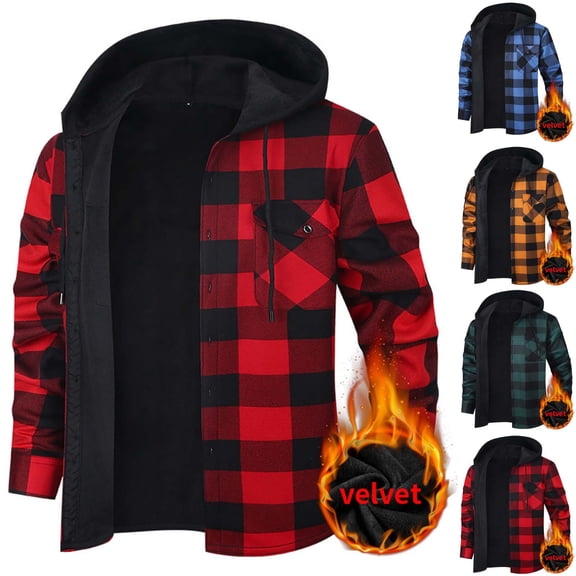 Miluxas Men's Flannel Shirt Jacket Winter Warm Long Sleeve Quilted Lined Plaid Coats Soft Button Down Thick Shirts with Hood Yellow
