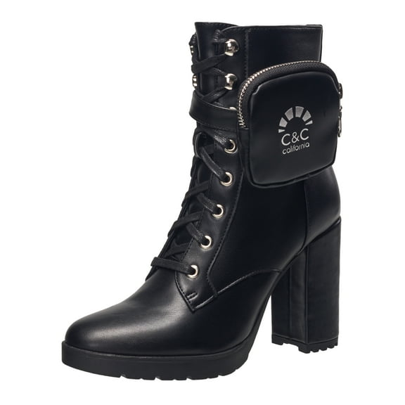 C&C California Women's Nixon High-Heeled Lug Sole Booties with Pouch in Black Size 8