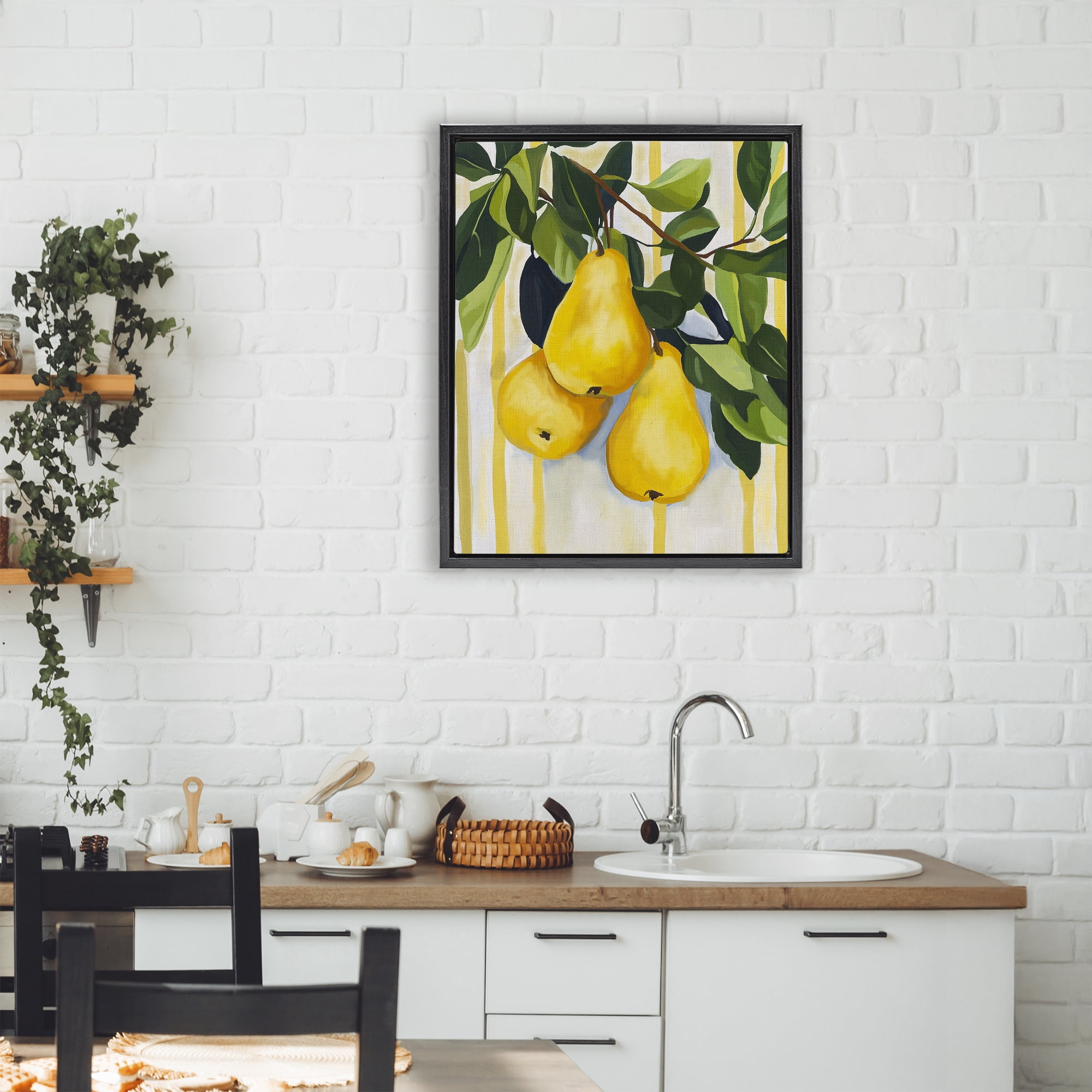 Stupell Industries Pears on Lush Branch Black Framed Floater Canvas Wall Art, design by Yen