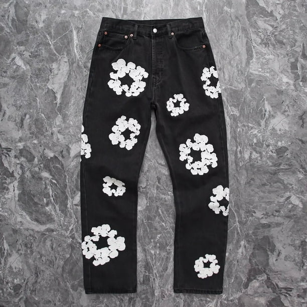 2024 Nuevo bordado Kapok suelta pierna recta Casual hombres y mujeres Jeans moda pareja pantalones
