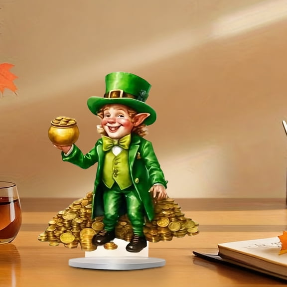 St. Patrick’s Day Decorations - 4-Leaf Clover Acrylic Flatware Piece, Green Table Centerpiece, Shamrock Home Decor, Party Supplies, Office & Mantel Display