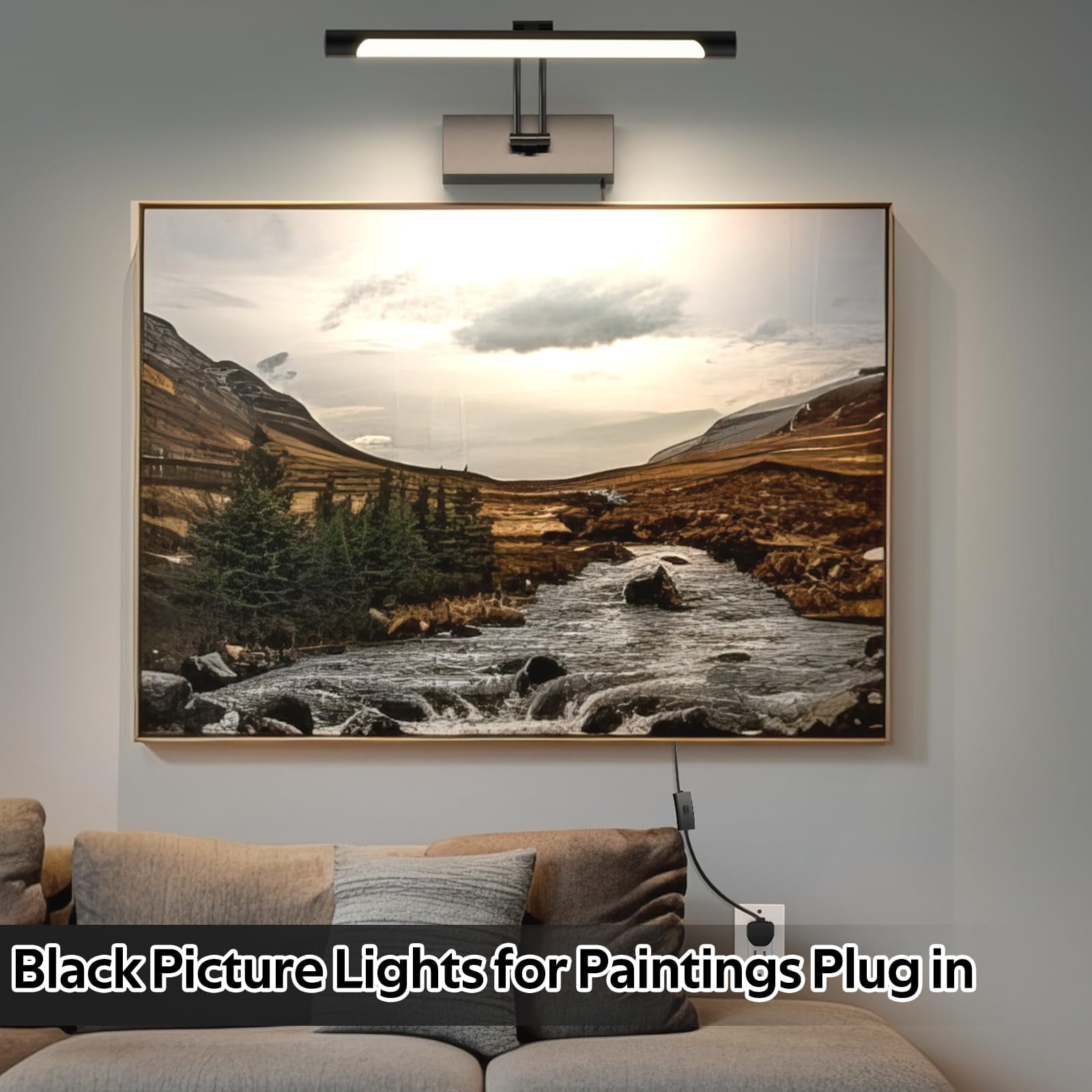 Black Hardwired LED Picture Light - 14-Inch Wall Sconce for Artwork, Dart Boards, and Gallery Displays