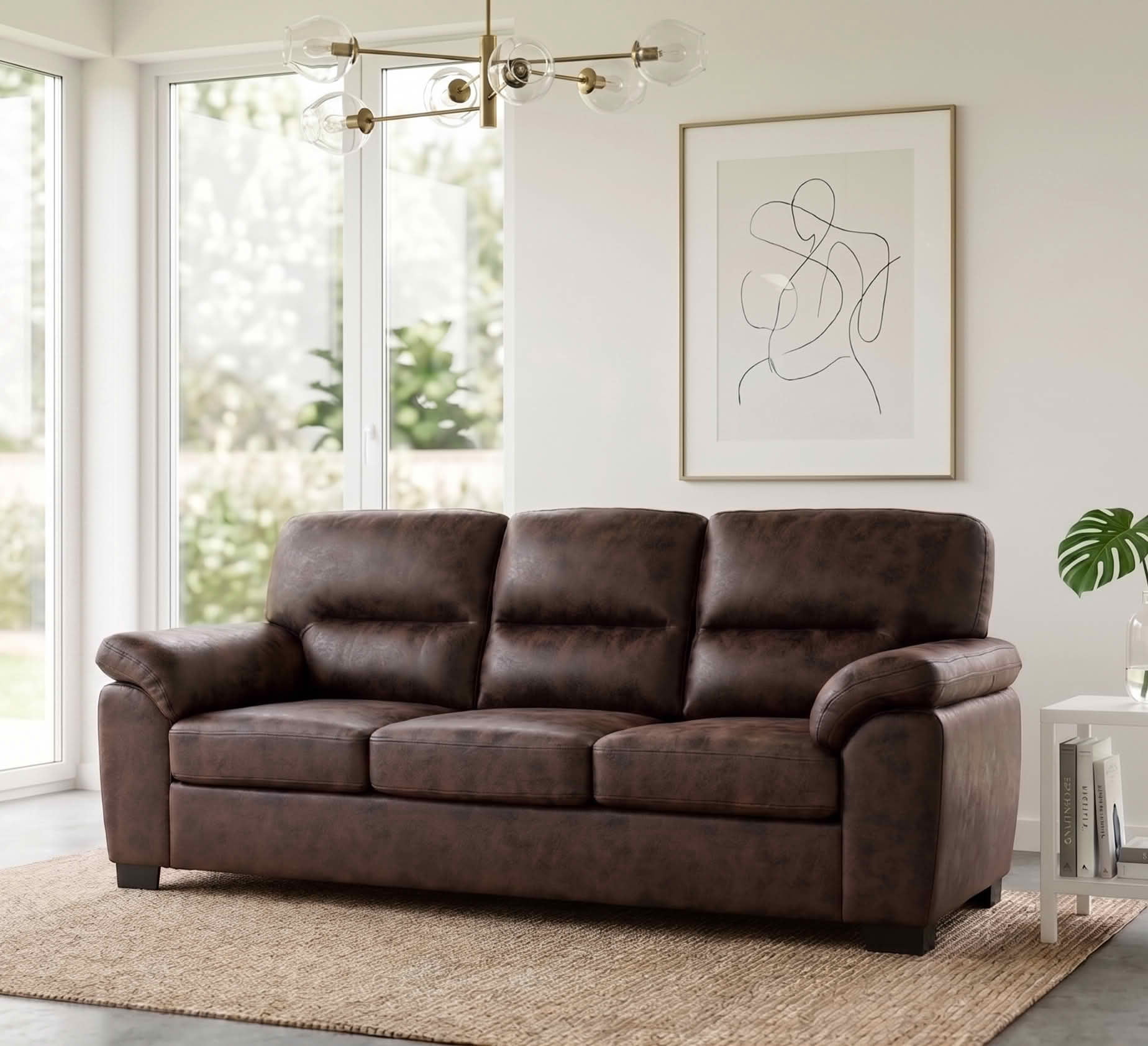 MAYEERTY 81 Inch Modern 3‑Seater Upholstered Sofa, Comfy Couch with Padded Armrests, Black Legs for Living Room