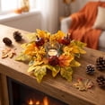 thumbnail image 6 of YyuenwAutumn Pumpkin Maple Leaf Candle Wreath Halloween Thanksgiving Harvest Table Centerpiece Multi-Color Artificial Floral Ring Mantel Mini Hanging Decor, 6 of 7