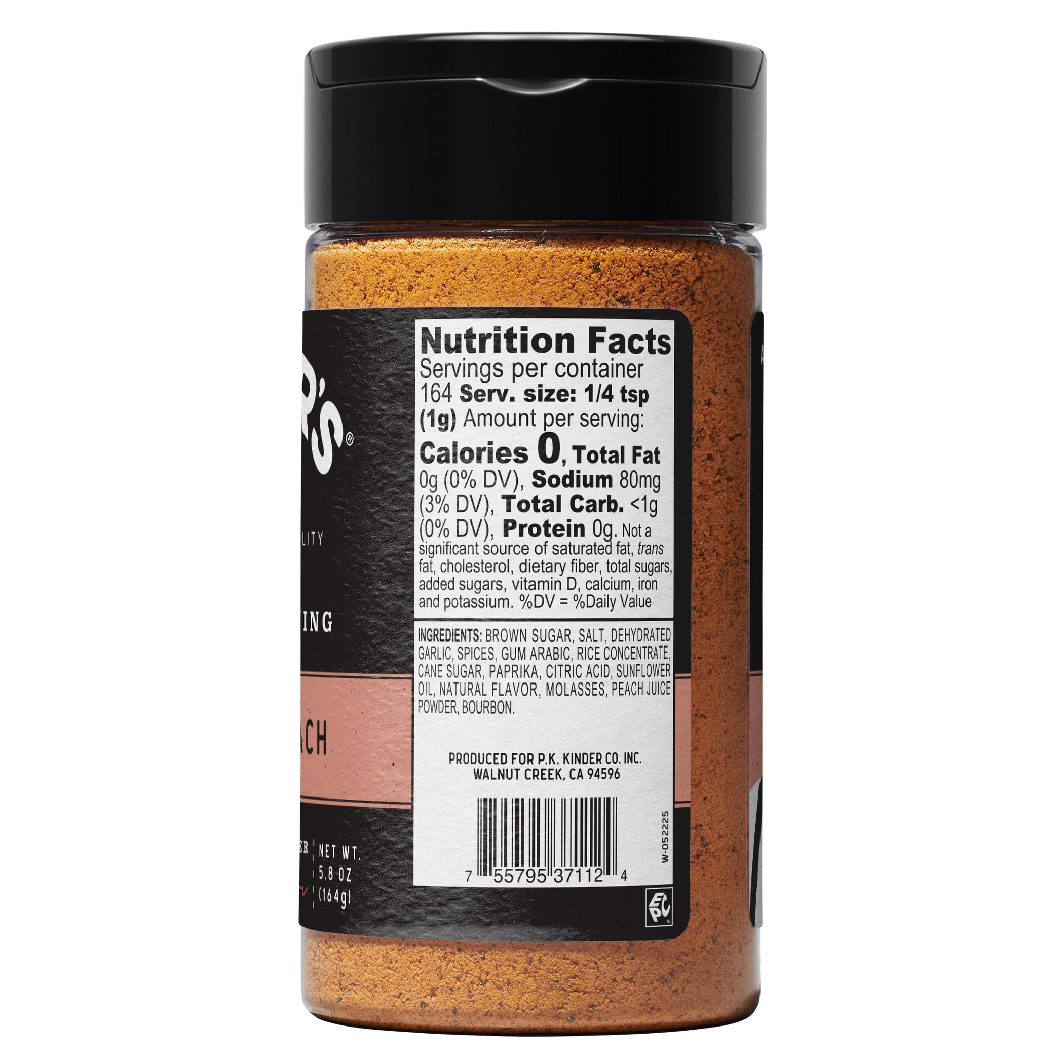 (6 pack) Kinder's Bourbon Peach Rub and Seasoning with Molasses and Ancho Chili, 5.8 oz